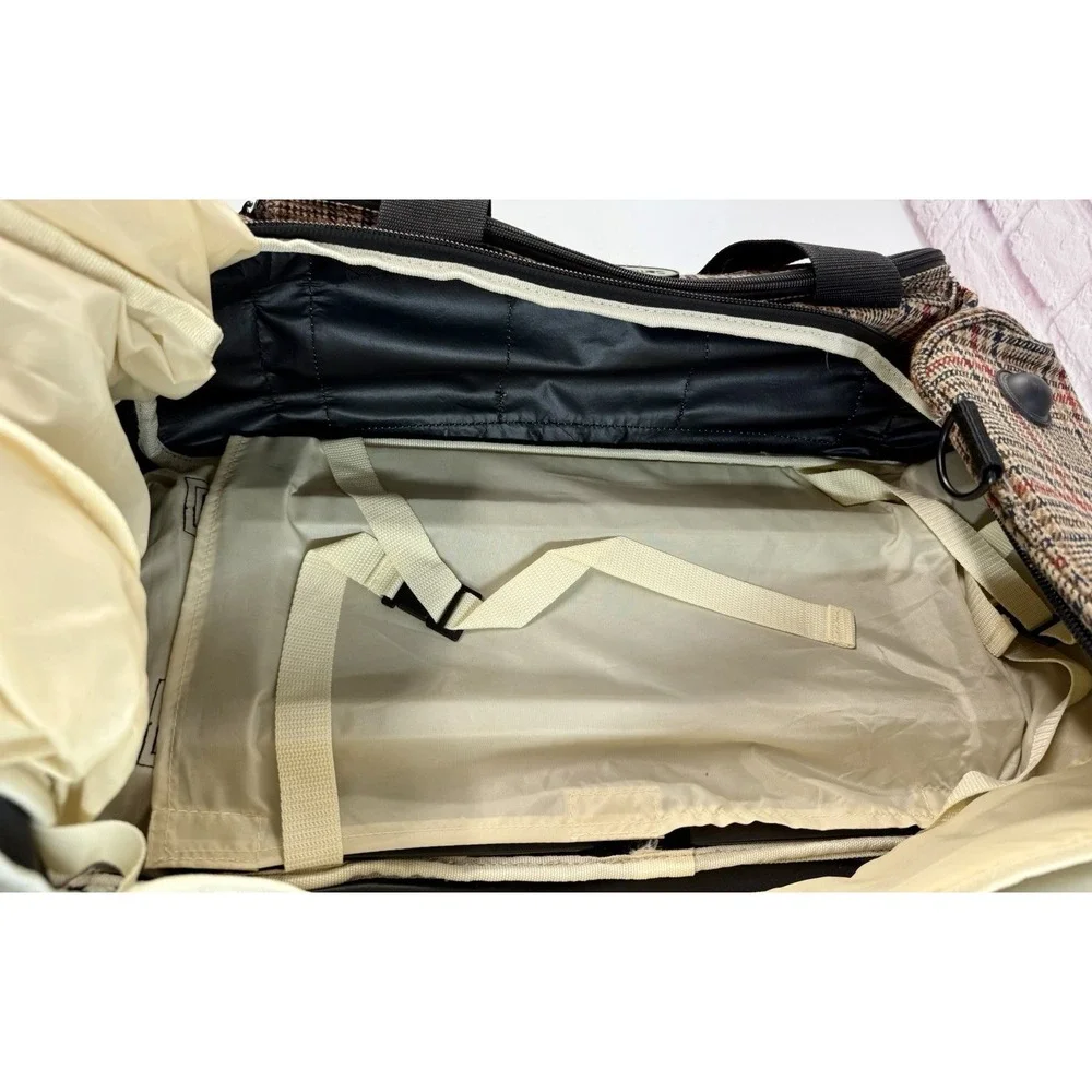 Vintage Samsonite Rolling Duffel Bag Carry On Woven Plaid Herringbone Wheels 24